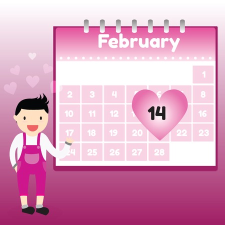 Valentines day. 14 February Valentines Day Calendar Dateのイラスト素材