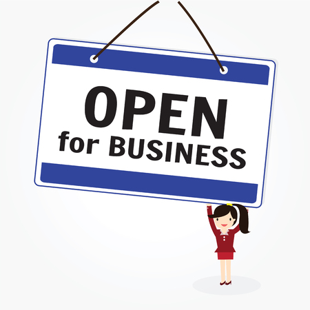 The words Open for Business store or business to invite customers inside for a grand opening or for regular business hoursのイラスト素材