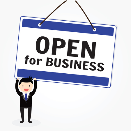 The words Open for Business store or business to invite customers inside for a grand opening or for regular business hoursのイラスト素材