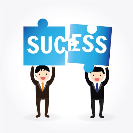 Two businessmen combining two jigsaw pieces.のイラスト素材