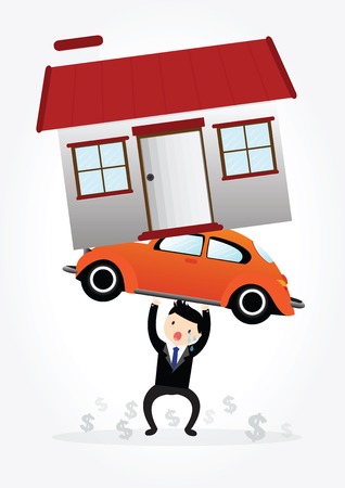 Businessman with debt carrying a home and carのイラスト素材