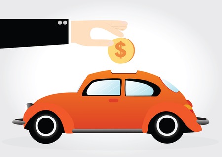 Business hand saving money in car shaped piggy bankのイラスト素材
