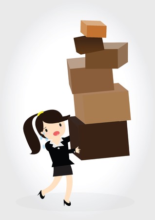 Business woman carrying a stack of cardboard boxesのイラスト素材