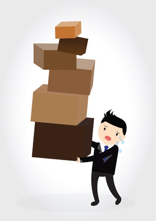 Businessman carrying a stack of cardboard boxesのイラスト素材