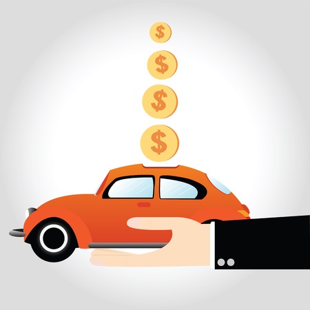 Business hand saving money in car shaped piggy bankのイラスト素材
