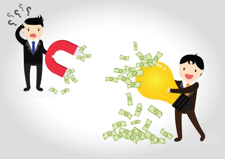Businessman using magnet to attracts money with idea. Magnet for business.のイラスト素材