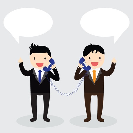 Two businessman used telephone with speech bubbles to each other.のイラスト素材