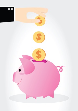 Piggy bank and hand with coin.のイラスト素材