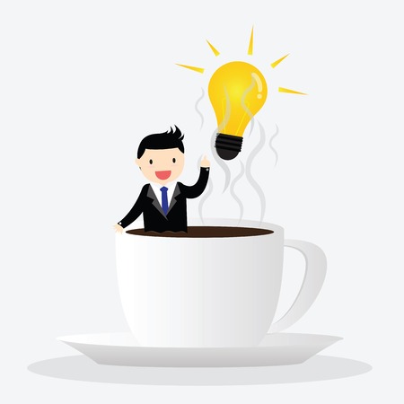 Businessman relaxing in coffee cup, get ideaのイラスト素材