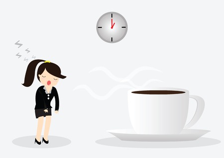 Business woman drinking coffee, relaxing with coffee cup in bright officeのイラスト素材