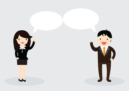 Businessman and Business woman are talking together. Can write your message in the copy spaceのイラスト素材