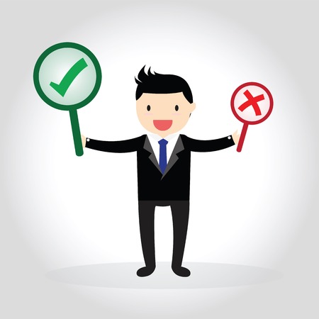 Businessman with correct and wrong symbols.のイラスト素材