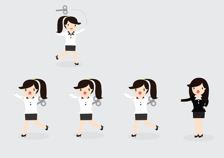 Business woman with wind-up key in his backのイラスト素材
