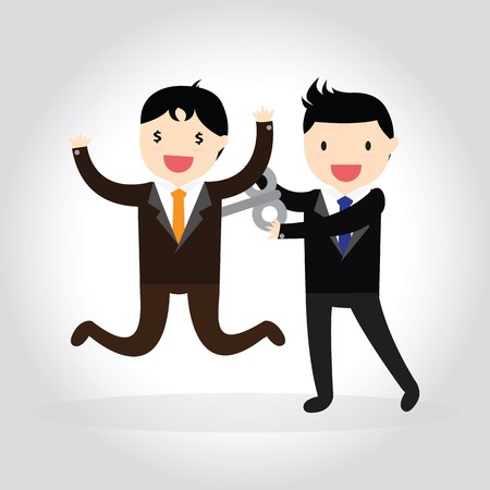 Businessman with wind-up key in his backのイラスト素材