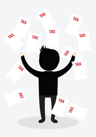 Businessman working and falling tax papersのイラスト素材