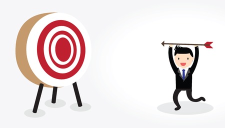 Businessman with bow and arrow is aiming at targetのイラスト素材
