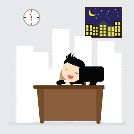 Businessman sleeping at work table a lot of paper workのイラスト素材