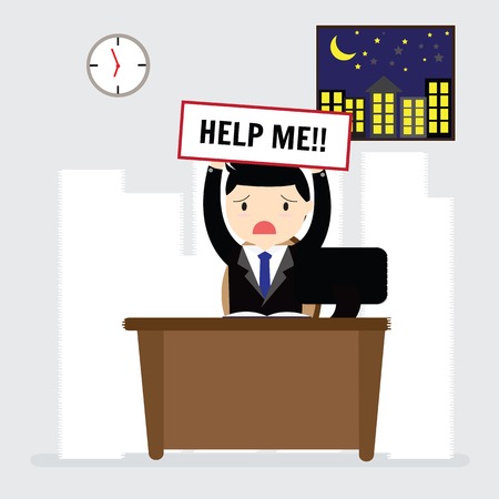 Businessman need help under a lot of white paperのイラスト素材