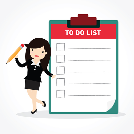 Business woman holding checklist board and pencilのイラスト素材