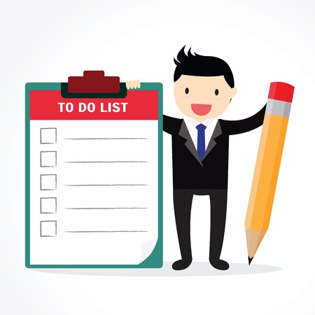Businessman holding checklist board and pencilのイラスト素材
