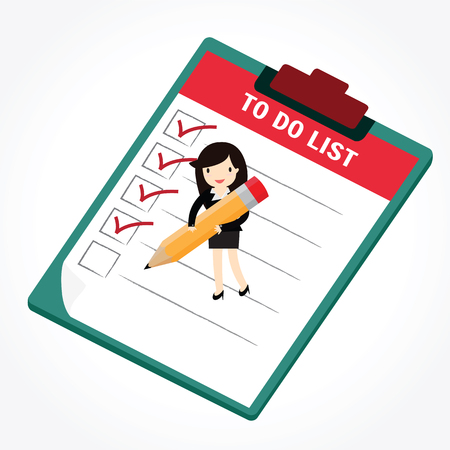 Business woman holding checklist board and pencilのイラスト素材