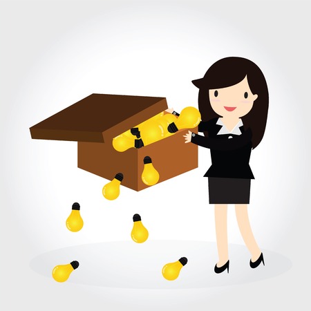 Business woman can get good idea and put idea in a boxのイラスト素材