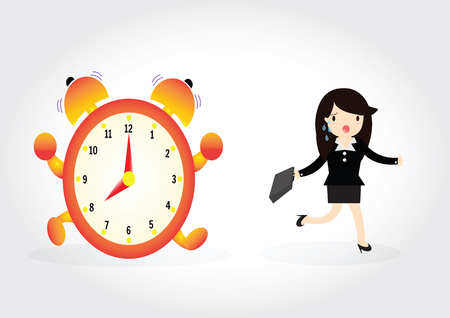 Business woman run follow the clockのイラスト素材