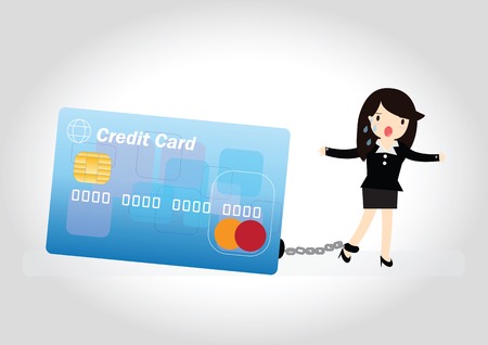 Business woman with debt bills and credit cardのイラスト素材
