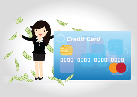 Happy business woman wiht credit card and moneyのイラスト素材
