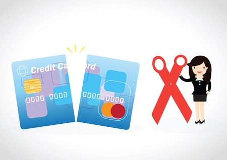 Business woman cutting up credit card with scissorsのイラスト素材