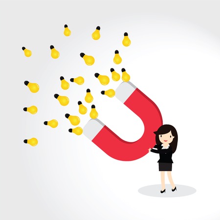 Business woman using magnet to attracts idea. Magnet for business.のイラスト素材