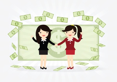Business woman successful partnership shaking hands  and money for teamworkのイラスト素材