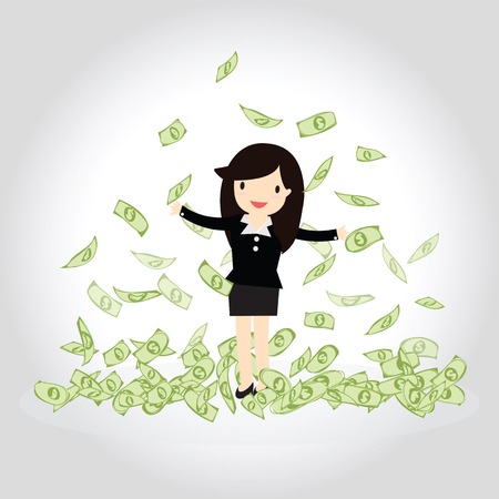 Happy business woman enjoying throwing money upのイラスト素材