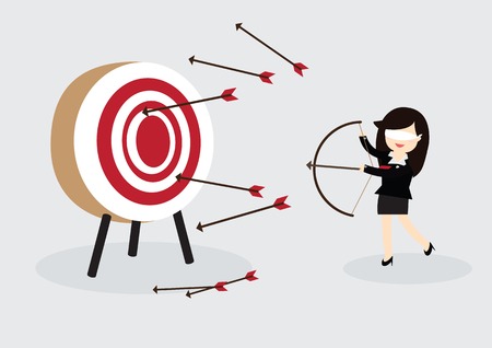 Blindfold business woman try to hit a targetのイラスト素材
