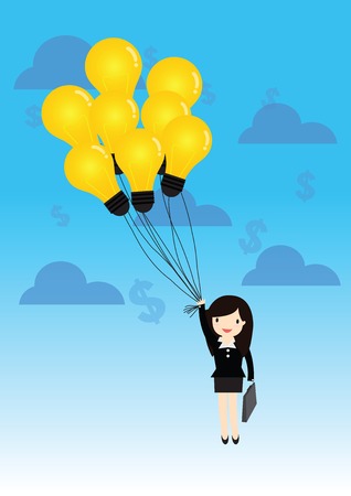 Business woman hanging idea balloonのイラスト素材