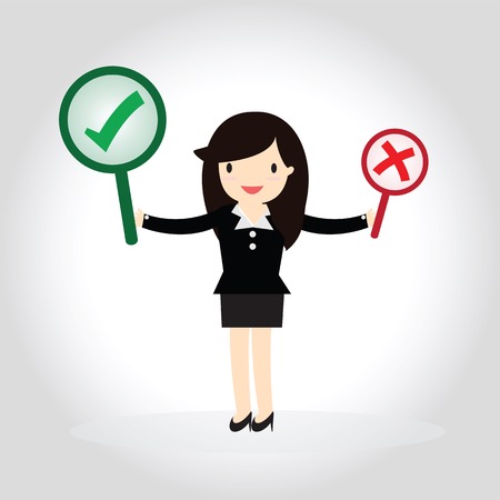 Business woman with correct and wrong symbols.のイラスト素材