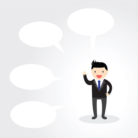 Businessman Speech bubble Concept. Businessman working on his presentation.のイラスト素材
