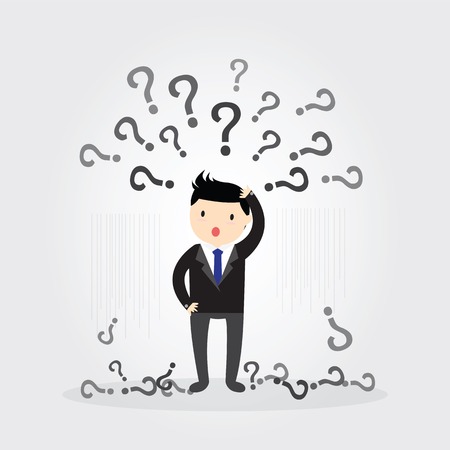 Businessman with question marks above his head.のイラスト素材