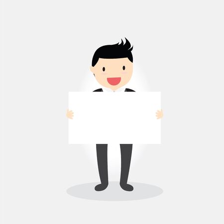 Businessman holding  blank sign. Businessman with blank placards.のイラスト素材