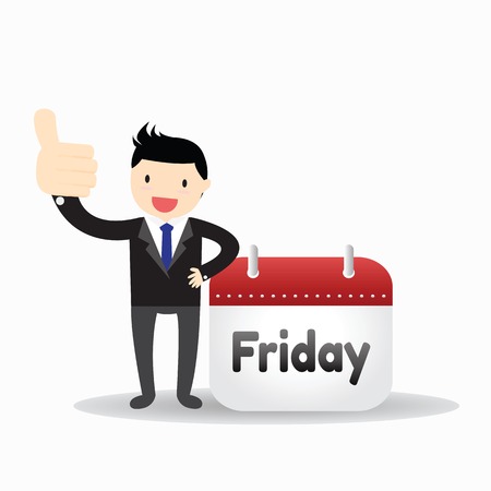 Businessman standing with calendar and happy on fridayのイラスト素材
