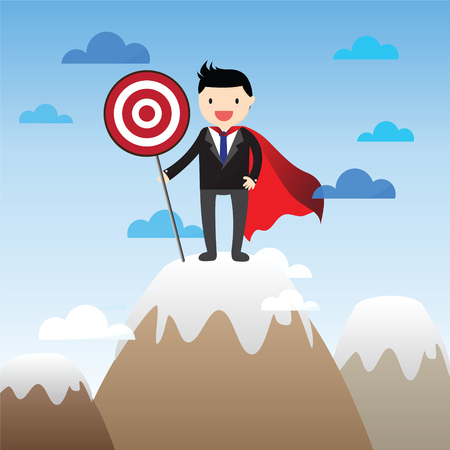 Successful super businessman on the top of a mountainのイラスト素材