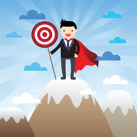 Successful super businessman on the top of a mountainのイラスト素材