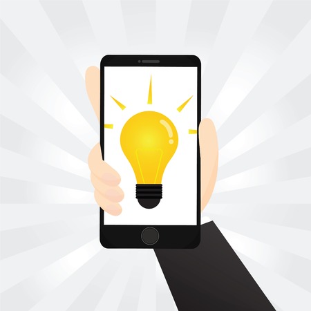 The hand holding the smartphone with a showing idea.のイラスト素材