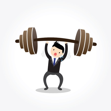 Businessman lifting a heavy weight,  to be able to achievement successful or reaching goal.のイラスト素材