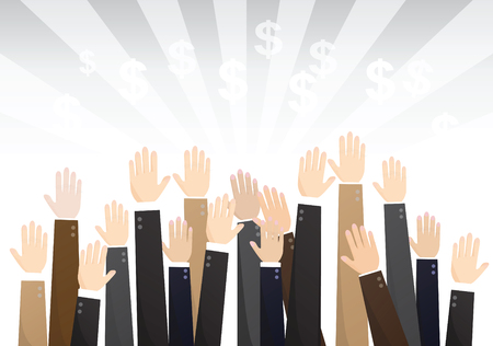 Business Team Work. Multiracial business people joining hands.のイラスト素材