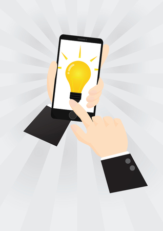 The hand holding the smartphone with a showing idea.のイラスト素材