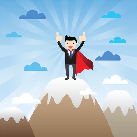 Successful super businessman on the top of a mountainのイラスト素材