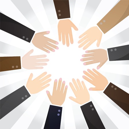 Business Team Work. Multiracial business people joining hands.のイラスト素材