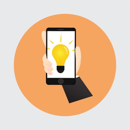 The hand holding the smartphone with a showing idea.のイラスト素材