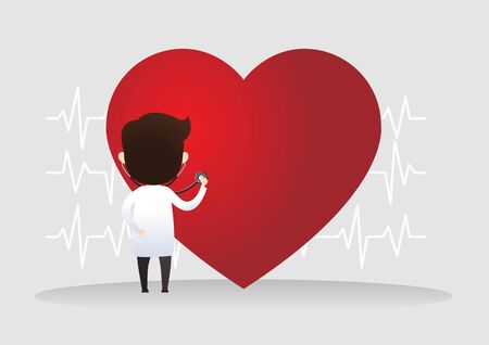 Doctor standing with sign of heartbeat. Health concept. Vector illustration.のイラスト素材